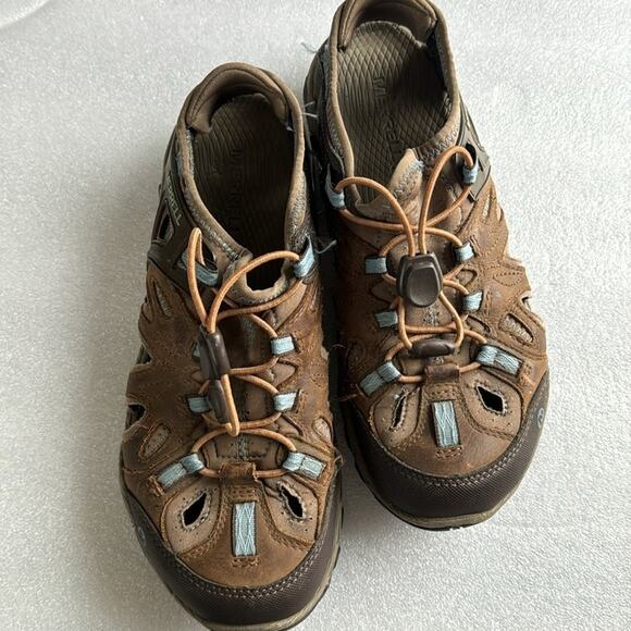 Merrell Vibram Water Shoes 8.5  Women’s Brown Blue Slip On Sandals Hike Camp - Picture 7 of 13